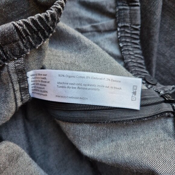 EILEEN FISHER Cotton Blend Black Chambray Tapered Ankle Pants Elastic-Waist Zip - Picture 7 of 10